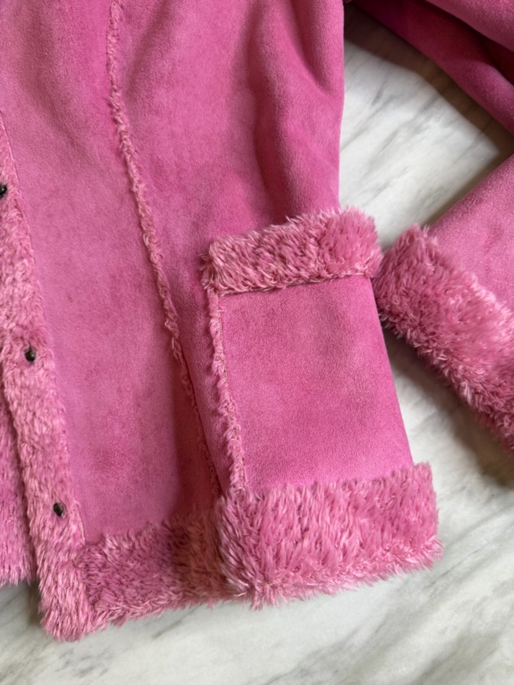 VTG Y2K Mudd Plush Pink Faux Shearling Collar Button Up Groovy Bratz Jacket S - Picture 3 of 6